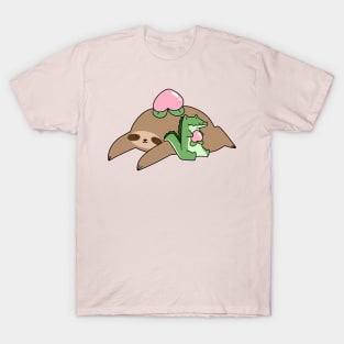 Peach Fruit Sloth and Baby Gator T-Shirt